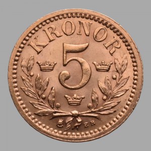 Švédsko, Oskar II. 1872-1907, 5 kronor 1901
