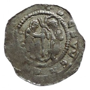 Vladislav II. 1140-1172, denár Cach 587 na rubu 2 kuličky vlevo