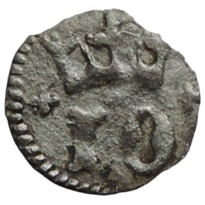 Jošt, markrabě moravský 1375-1411, peníz korunované IO/orlice