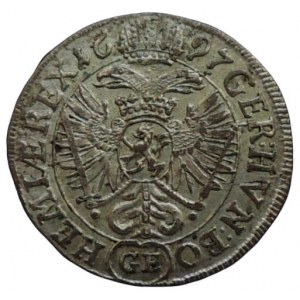 Leopold I. 1657-1705, 3 krejcar 1697 GE Praha-Egerer