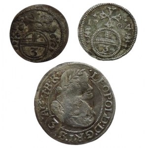 Leopold I. 1657-1705, 3 krejcar 1670 SHS + grešle 1669 Opolí-Ehinger + grešle 1704 Opolí-Nowak