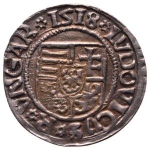 Ludvík Jagellonský 1516-1526, denár 1518 K-G