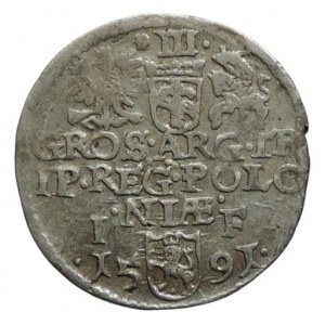 Polsko, Zikmund III. Vasa 1587-1632, III groš 1591 IF Olkusz