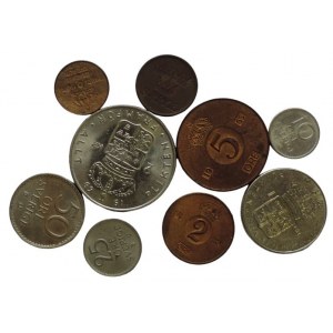 Švédsko, Gustav Adolf VI. 1950-1973, 2 Kr. 1969 + 1 Kr. 1973 + 50 öre 1963 + 25 öre 1966 + 10 öre 1971 + 5 öre 1965