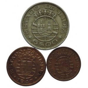 Portugalská Indie, 6 escudos 1959 + 1 Tanga 1947 + 30 centavos 1958 3ks