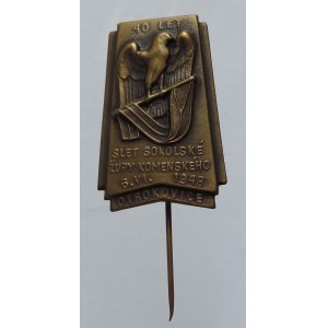 VŠESOKOLSKÉ SLETY - ODZNAKY, sokolský odznak Sokol Otrokovice 40 let 1948