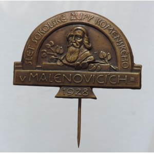 VŠESOKOLSKÉ SLETY - ODZNAKY, sokolský odznak slet Župy Komenského v Malenovicích1928