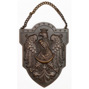 RYNGRAF Z MATKĄ BOSKĄ OSTROBRAMSKĄ, Polska, Warszawa, Wiktor Gontarczyk, ok. 1930, Brąz, relief, 16,5 x 12 cm, łańcuszek