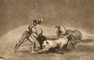 Francisco GOYA Y LUCIENTES, UN CABALLERO ESPANOL MATA UN TORO DESPUES DE HABER PERDIDO EL CABALLO (Rycerz hiszpański straciwszy konia, śmiertelnie godzi byka), 1816