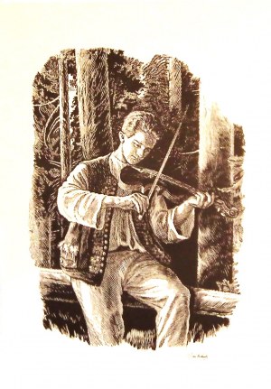 Jan Wałach(1884-1979),Skrzypek na tle lasu,1939/2014