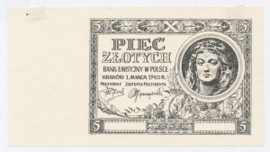 GG, Black print of obverse of 5 zloty bill 1940 (216)