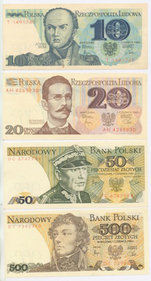 People's Republic of Poland, Set of 10, 20, 50 and 500 gold 1982. total of 4 pcs. (307)