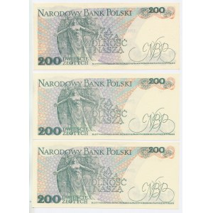 PRL, 200 złotych 1988. Razem 3 szt. (311)