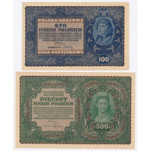 II RP, 100 mkp 1919 i 500 mkp 1919. Razem 2 szt. (607)