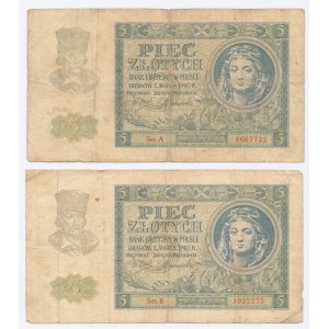 GG, 5 złotych 1940 A i 5 złotych 1940 B. Razem 2 szt. (609)
