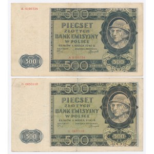 GG, 500 złotych 1940 A i 500 złotych B. Razem 2 szt. (610)