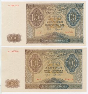 GG, 100 zloty 1941 series A and D. Total of 2 pcs. (611)