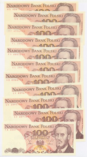 People's Republic of Poland, 100 gold 1986. various series. 11 pieces total. (622)