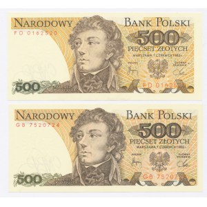 PRL, Zestaw 500 złotych 1982 FD i GB. Razem 2 szt. (625)
