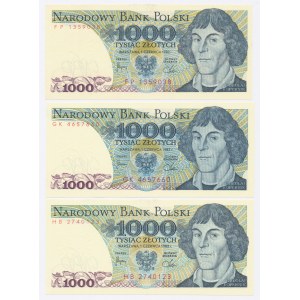 PRL, 1000 złotych 1982. Różne serie. Razem 3 szt. (626)
