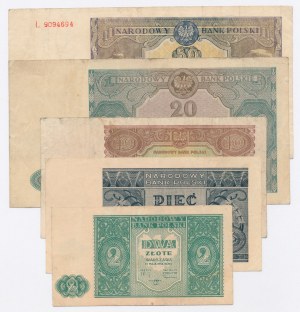 People's Republic of Poland, set of 1946 banknotes, total 5 pcs. (518)