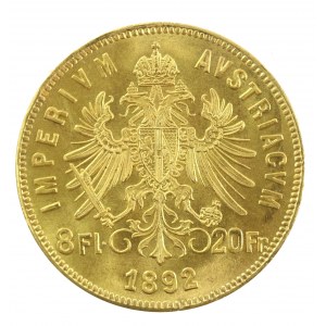 Austria, Franciszek Józef I, 8 florenów = 20 franków 1892, Wiedeń, Nowe bicie (104)