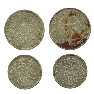 Niemcy, Zestaw 1, 2 i 5 marek 1903 - 1934. Razem 4 szt. (128)