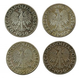 II RP, zestaw 2 złote 1936 Żaglowiec. Razem 4 szt. (134)