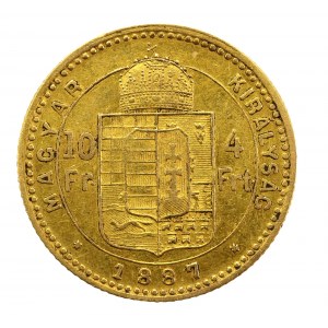 Węgry, Franciszek Józef I, 4 forinty = 10 franków 1887 KB, Kremnica (991)