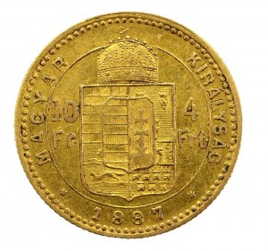 Hungary, Franz Joseph I, 4 forints = 10 francs 1887 KB, Kremnica (991)