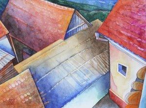 Serge Vasilendiuc, Rooftops from Boholț - tower view, 2016 r.