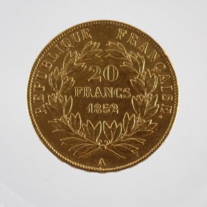 20 Francs 1852 A, Paříž, KM.774, 6.46g,