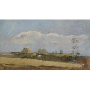 Józef Chełmoński, Landschaft mit Häusern, 1900-1910