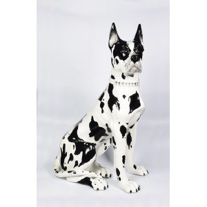 Hund Harlekin, Keramik glasiert, Höhe 82 cm;