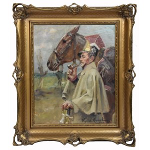 Wojciech KOSSAK (1856-1942), Lancer by his horse, 1930