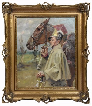 Wojciech KOSSAK (1856-1942), Ułan przy koniu, 1930