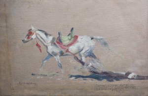 Wojciech KOSSAK (1856-1942), Siwy koń ciągnący Mameluka