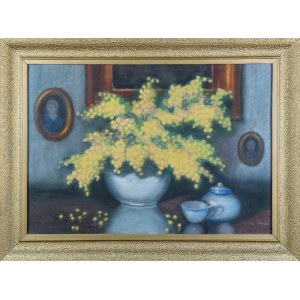 Painter unspecified, 20th century, Mimosas in a vase