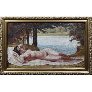 JARZĄBEK, XX w., Akt leżącej kobiety nad rzeką