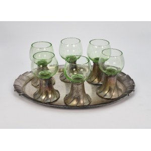 SANDRIK (active since 1895), Set of 6 glasses with tray