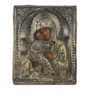 Ikona - Matka Boża Włodzimierska, w srebrnym okładzie
