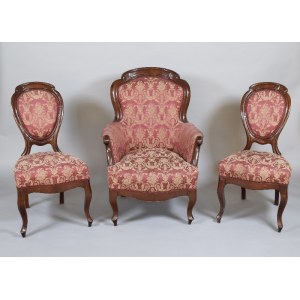 Louis Philippe style armchair and pair of chairs