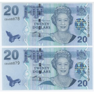 Fiji 2 x 20 Dollars 2007 With Consecutive Numbers
