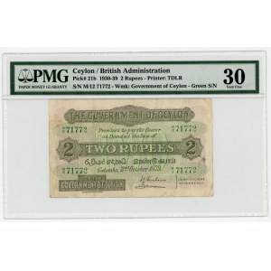 Ceylon 2 Rupees 1939 PMG 30 VF
