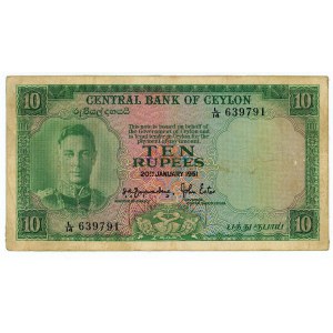 Ceylon 10 Rupees 1951