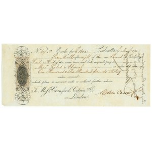 India Calcutta Cranford, Colvin & Co Bill of Exchange for £1600 1873