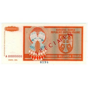 Croatia 1000000000 Dinara 1993 Specimen