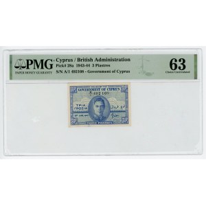 Cyprus 3 Piastres 1943 PMG 63 Choice UNC