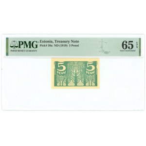 Estonia 5 Penni 1919 (ND) PMG 65 EPQ Gem UNC