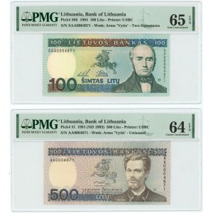 Lithuania 100 - 500 - 1000 Litu 1991 - 1994 The Same Number PMG 64-65 EPQ Gem UNC